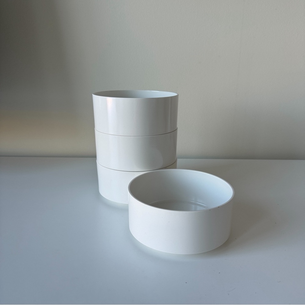 set of 4 MCM white Heller stackable bowls